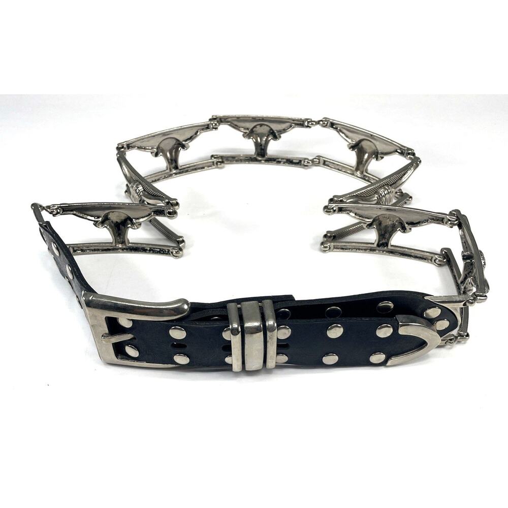 VTG Metal Link Bull Longhorn Steer Leather Belt XXL Unbranded 36" Cowboy Trucker